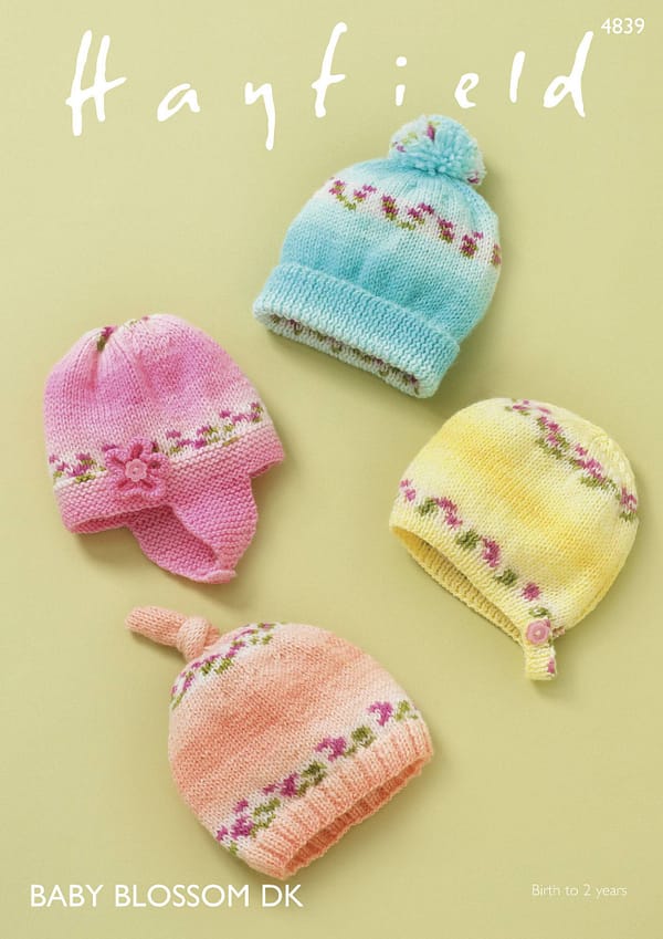 Hayfield Baby Blossom DK Baby Hats Pattern (4839)